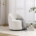 Chenille Fabric Swivel Accent Armchair Barrel Chair With Black Powder Coating Metal Ring,Ivory