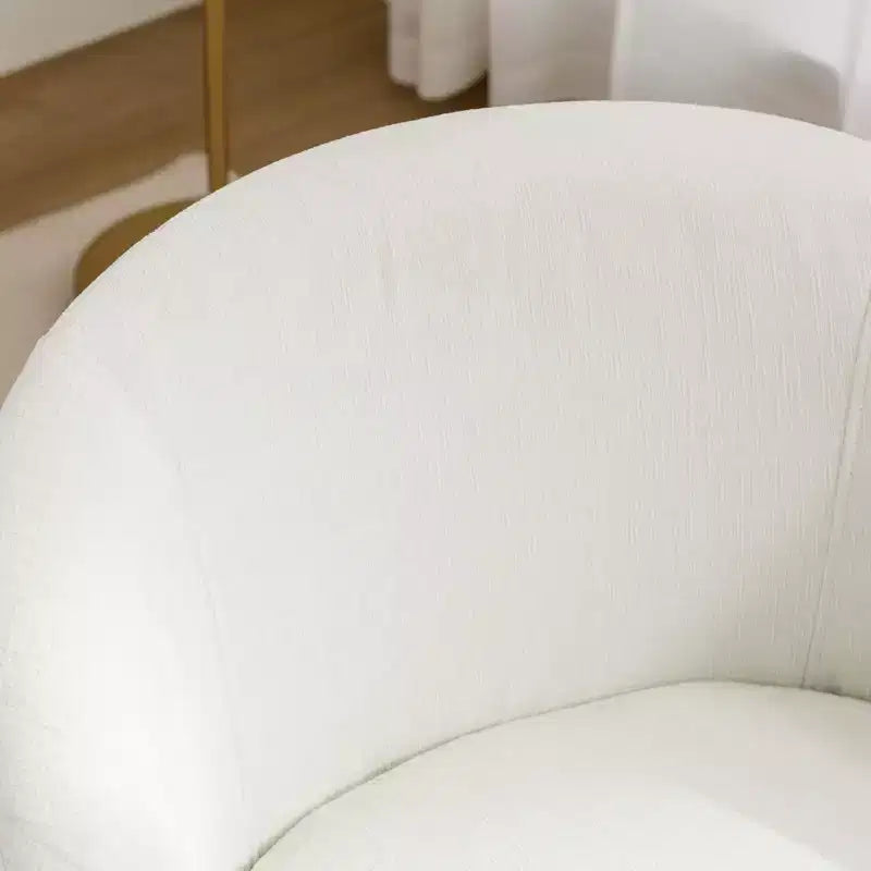 Fauteuil pivotant rond en tissu chenille avec anneau métallique thermolaqué noir, ivoire