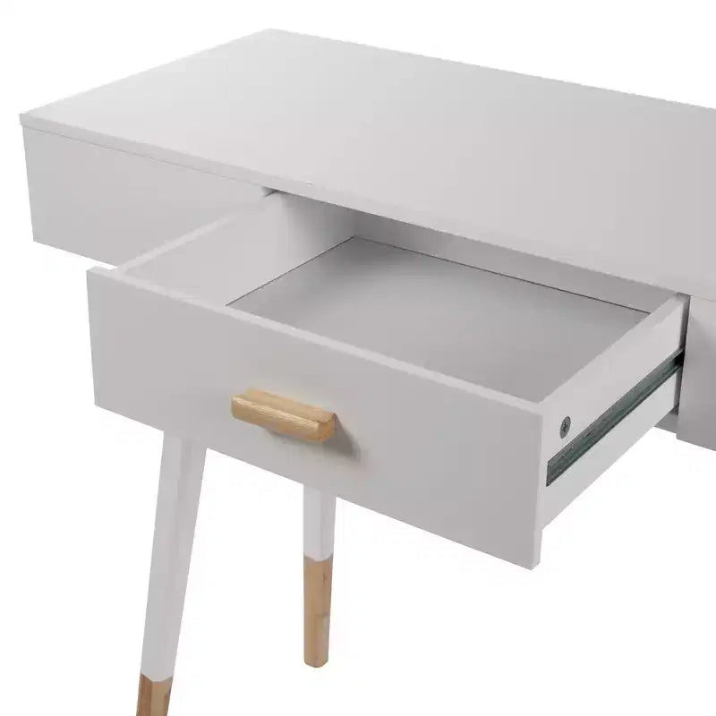 Table console eHemco Euro avec tiroir et pieds en bambou pour couloir et salon, blanc et chêne foncé