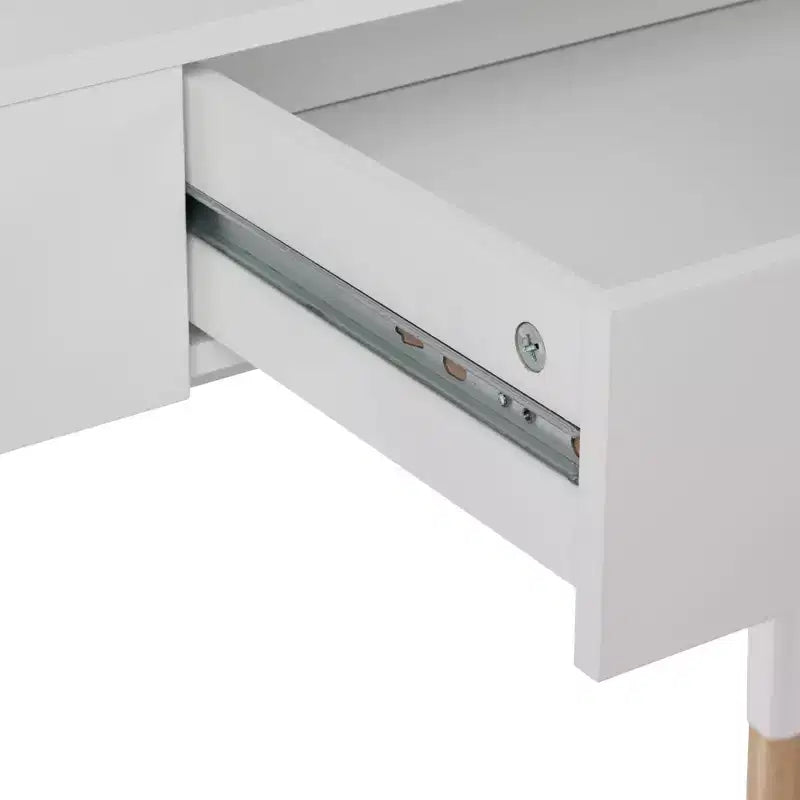 Table console eHemco Euro avec tiroir et pieds en bambou pour couloir et salon, blanc et chêne foncé