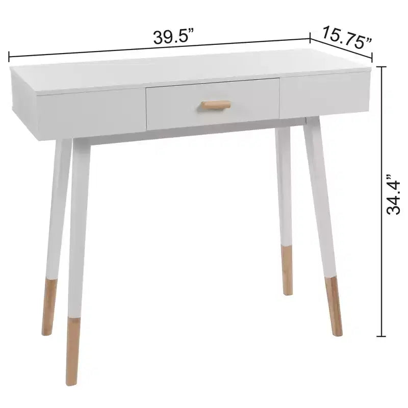 Table console eHemco Euro avec tiroir et pieds en bambou pour couloir et salon, blanc et chêne foncé