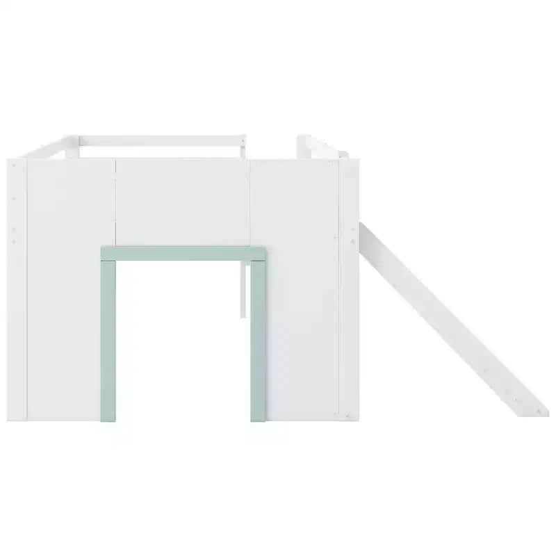 Lit mezzanine bas GDFStudio Sebastian en bois massif, taille double, avec toboggan et tiroirs