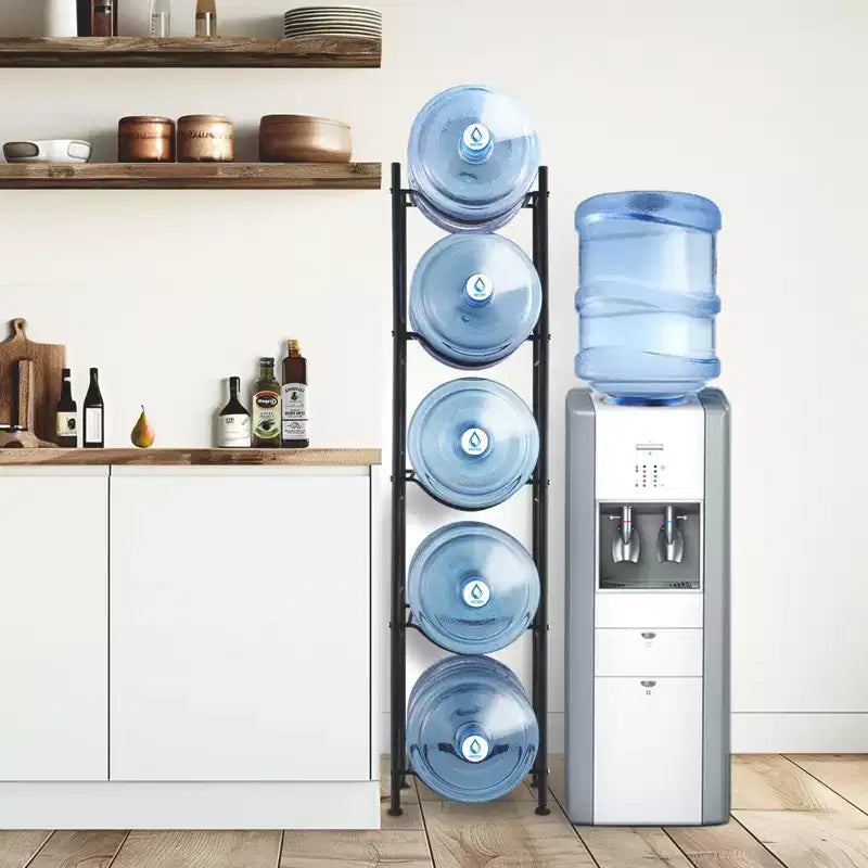 Support pour bidons d'eau VEVOR à 5 niveaux, support pour bouteilles d'eau de 19 litres, étagère pour bouteilles d'eau à une rangée pour 5 bouteilles, étagère robuste pour bidons d'eau