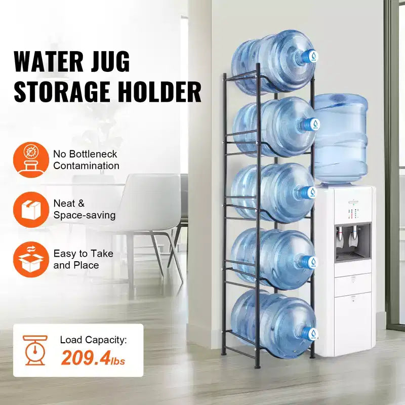 Support pour bidons d'eau VEVOR à 5 niveaux, support pour bouteilles d'eau de 19 litres, étagère pour bouteilles d'eau à une rangée pour 5 bouteilles, étagère robuste pour bidons d'eau