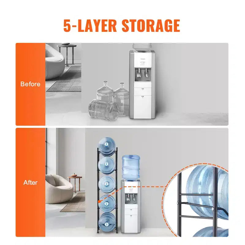 Support pour bidons d'eau VEVOR à 5 niveaux, support pour bouteilles d'eau de 19 litres, étagère pour bouteilles d'eau à une rangée pour 5 bouteilles, étagère robuste pour bidons d'eau