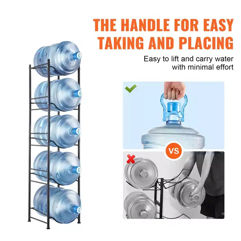 Support pour bidons d'eau VEVOR à 5 niveaux, support pour bouteilles d'eau de 19 litres, étagère pour bouteilles d'eau à une rangée pour 5 bouteilles, étagère robuste pour bidons d'eau