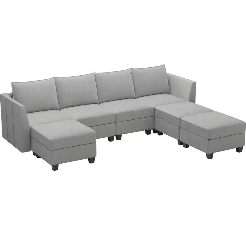 Belffin Canapé modulable en chenille grande taille, canapé en U avec rangement, chaise longue 7 places pour salon