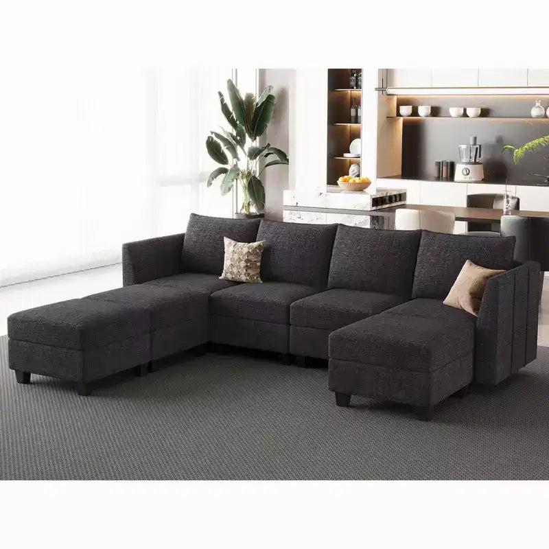 Belffin Canapé modulable en chenille grande taille, canapé en U avec rangement, chaise longue 7 places pour salon