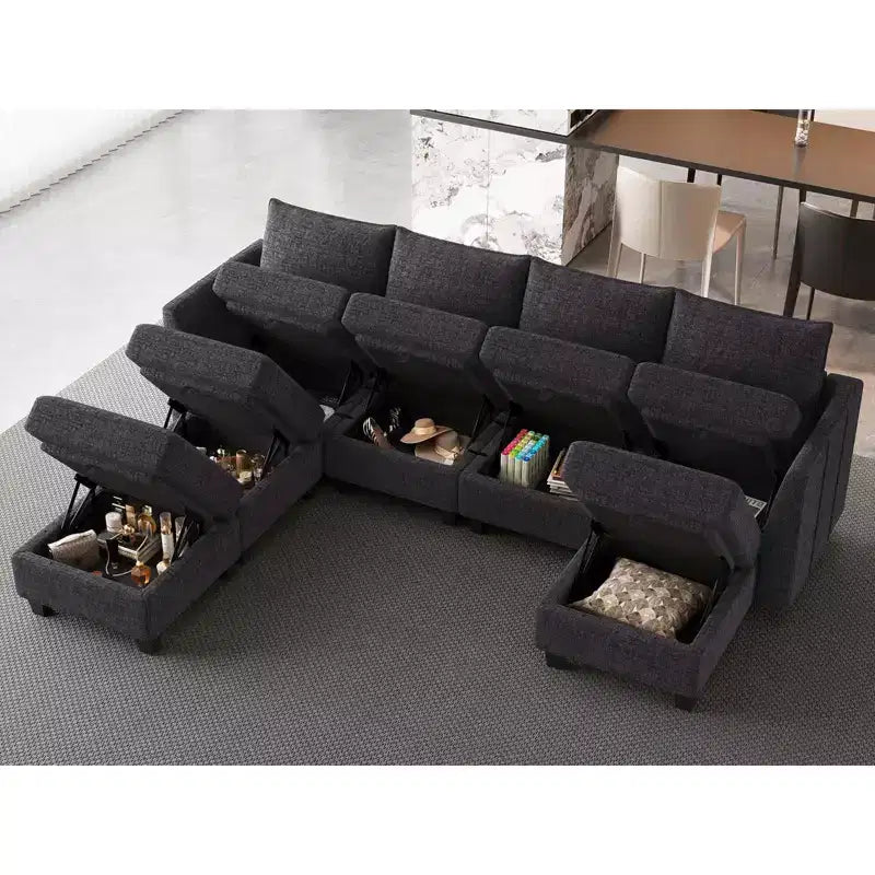 Belffin Canapé modulable en chenille grande taille, canapé en U avec rangement, chaise longue 7 places pour salon
