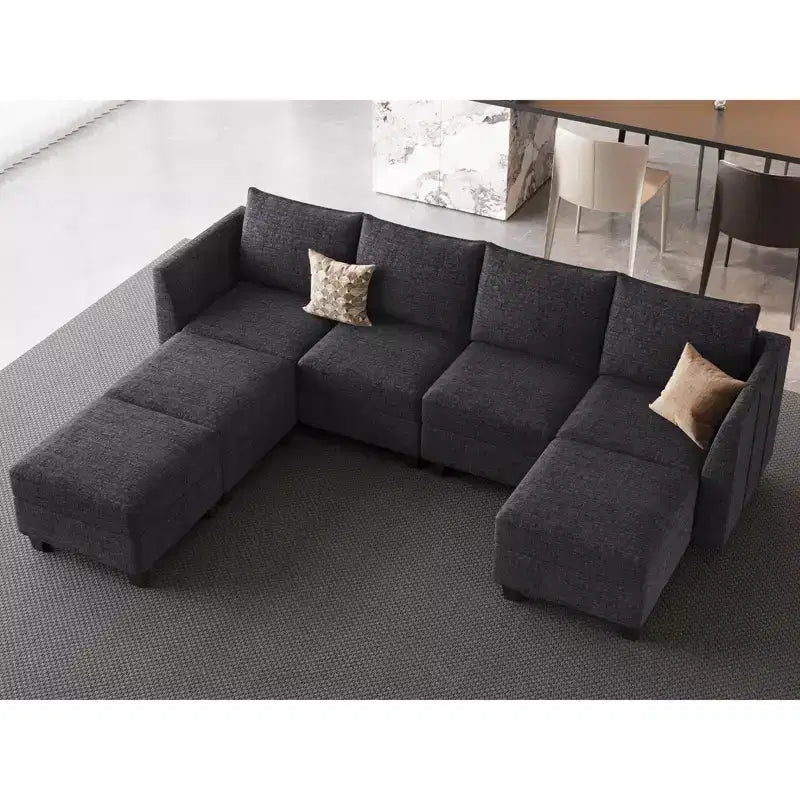 Belffin Canapé modulable en chenille grande taille, canapé en U avec rangement, chaise longue 7 places pour salon