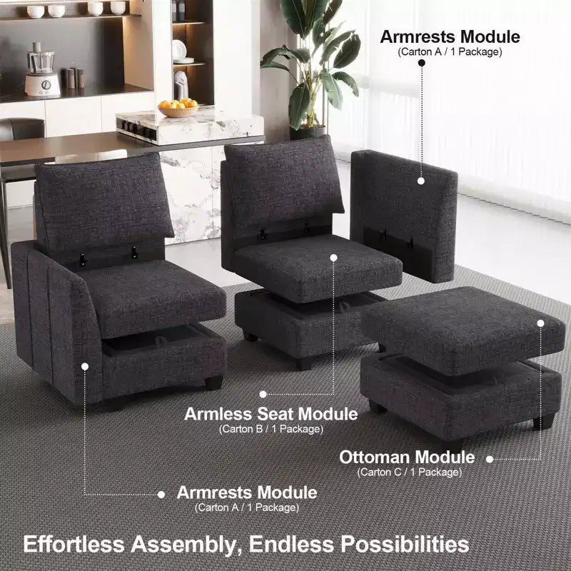 Belffin Canapé modulable en chenille grande taille, canapé en U avec rangement, chaise longue 7 places pour salon