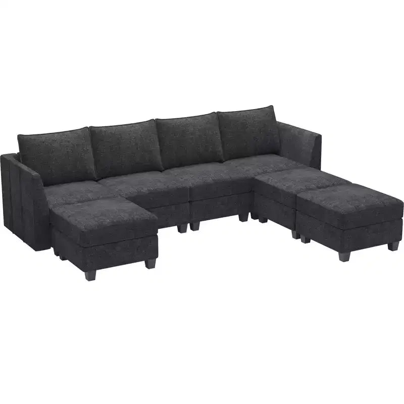 Belffin Canapé modulable en chenille grande taille, canapé en U avec rangement, chaise longue 7 places pour salon