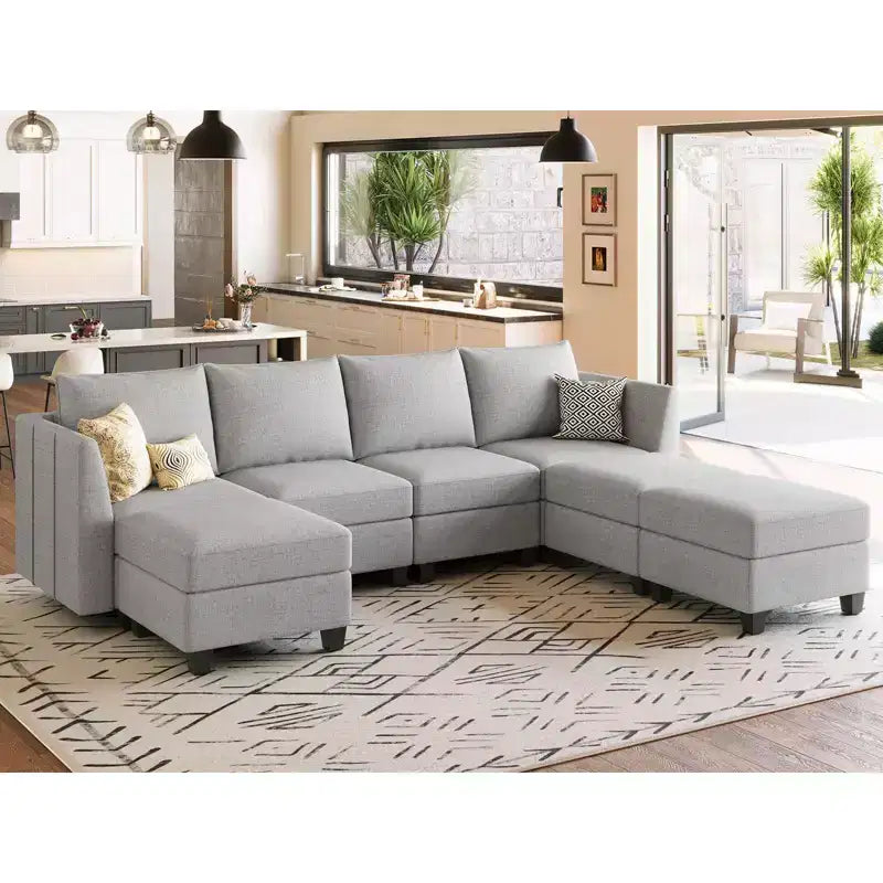 Belffin Canapé modulable en chenille grande taille, canapé en U avec rangement, chaise longue 7 places pour salon