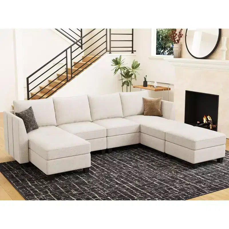 Belffin Canapé modulable en chenille grande taille, canapé en U avec rangement, chaise longue 7 places pour salon