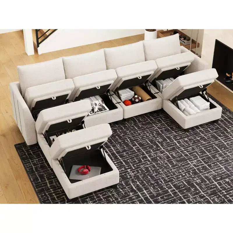 Belffin Canapé modulable en chenille grande taille, canapé en U avec rangement, chaise longue 7 places pour salon