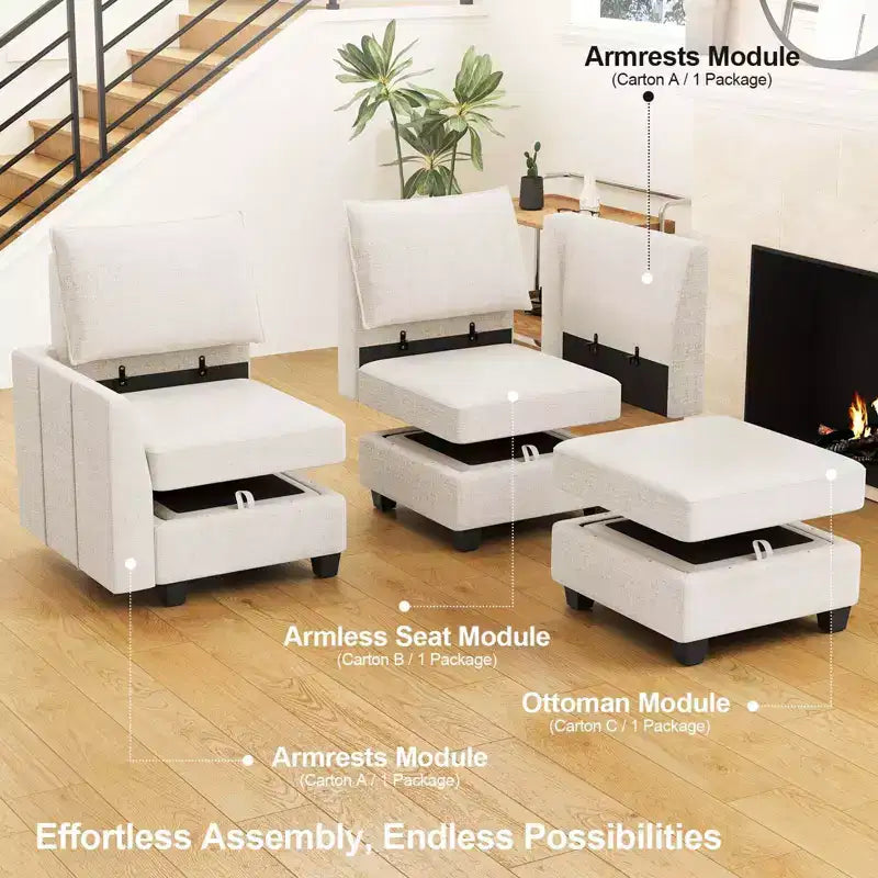 Belffin Canapé modulable en chenille grande taille, canapé en U avec rangement, chaise longue 7 places pour salon