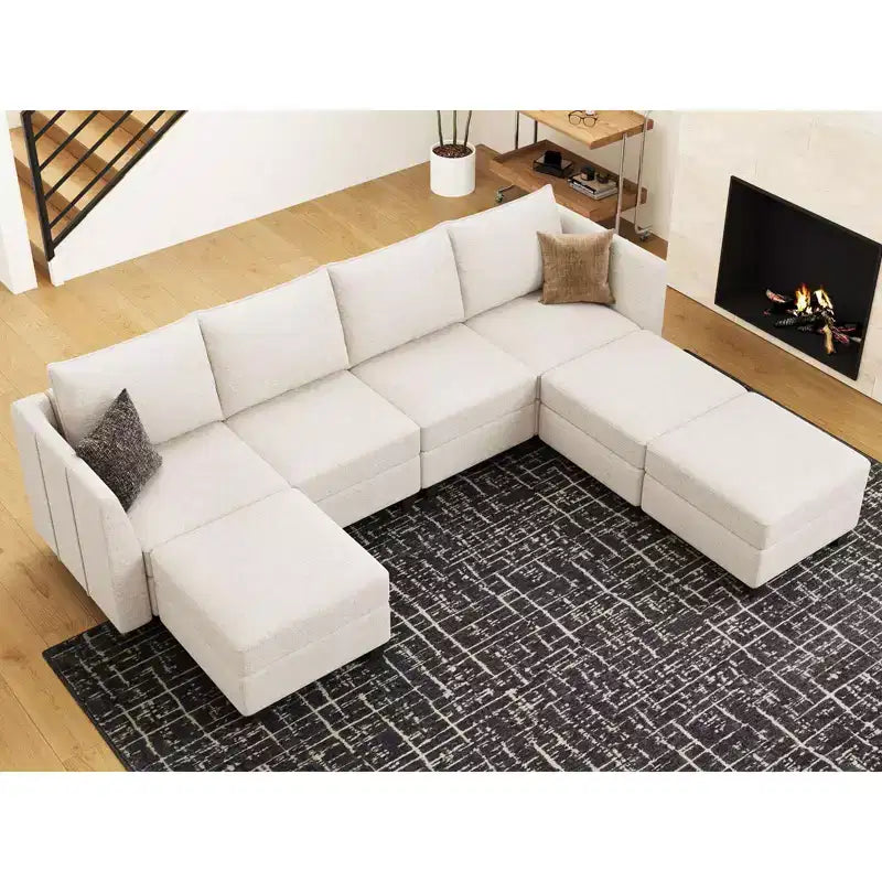 Belffin Canapé modulable en chenille grande taille, canapé en U avec rangement, chaise longue 7 places pour salon