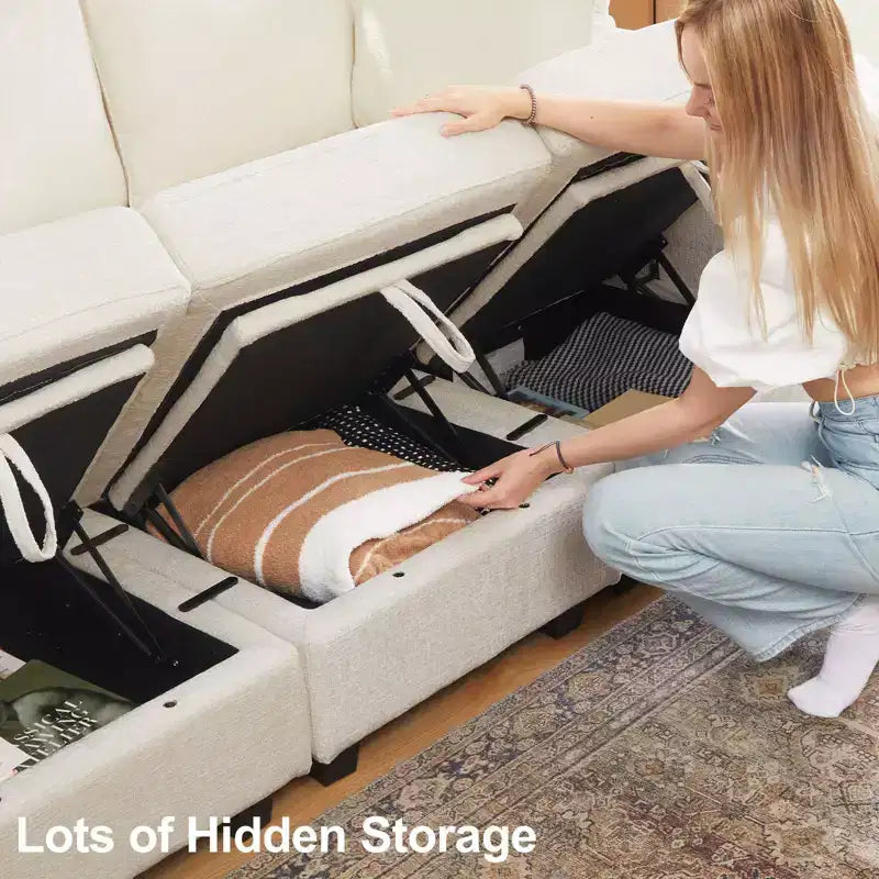 Belffin Canapé modulable en chenille grande taille, canapé en U avec rangement, chaise longue 7 places pour salon