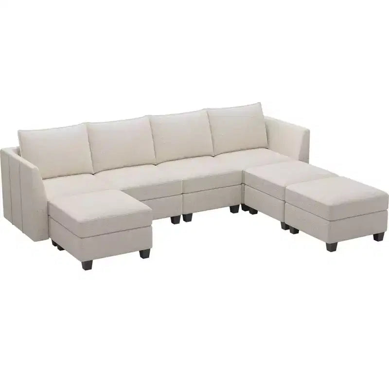 Belffin Canapé modulable en chenille grande taille, canapé en U avec rangement, chaise longue 7 places pour salon