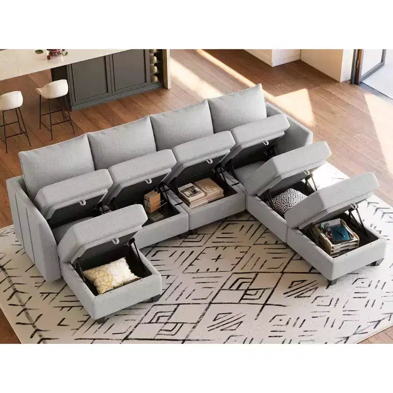 Belffin Canapé modulable en chenille grande taille, canapé en U avec rangement, chaise longue 7 places pour salon