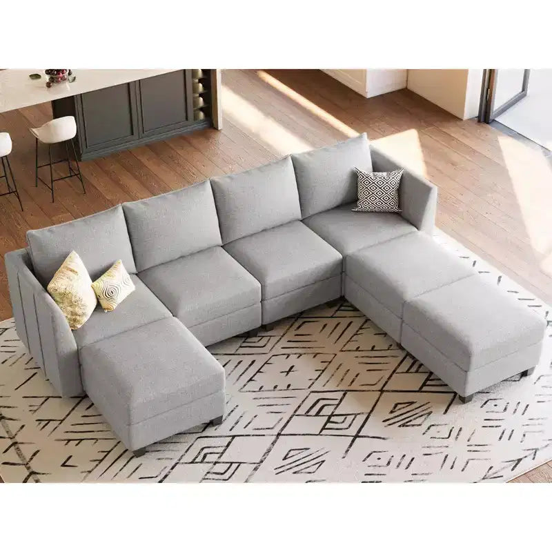 Belffin Canapé modulable en chenille grande taille, canapé en U avec rangement, chaise longue 7 places pour salon