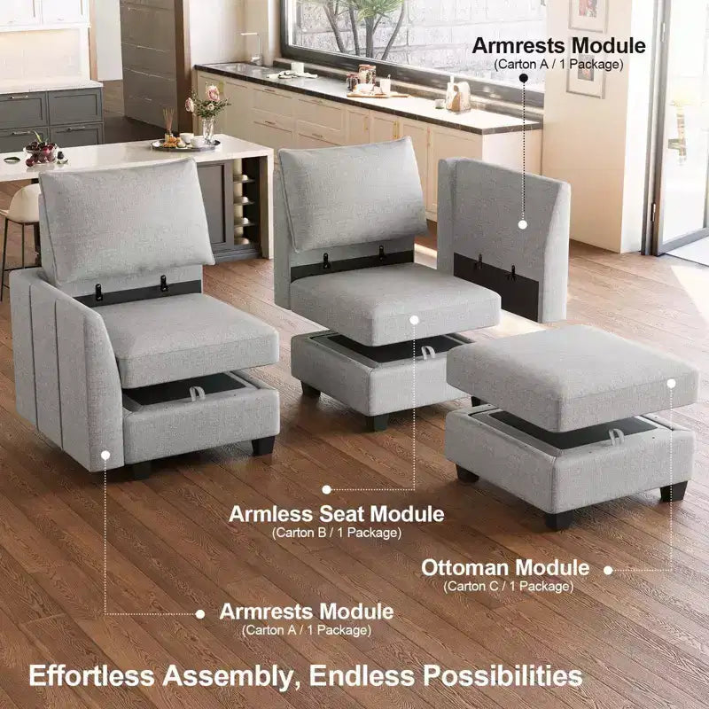 Belffin Canapé modulable en chenille grande taille, canapé en U avec rangement, chaise longue 7 places pour salon