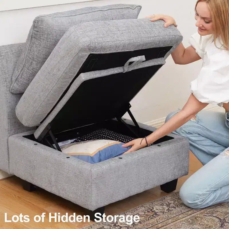 Belffin Canapé modulable en chenille grande taille, canapé en U avec rangement, chaise longue 7 places pour salon
