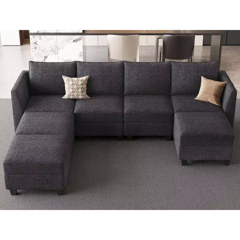 Belffin Canapé modulable en chenille grande taille, canapé en U avec rangement, chaise longue 7 places pour salon
