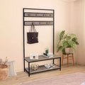 eHemco Metal and Wood Entryway Hall Tree and Coat Rack for Living Room and Hallway, with Storage Bench and 7 Hooks