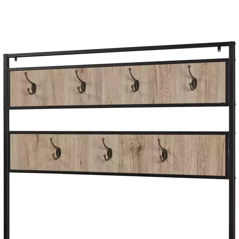 eHemco Portemanteau d'entrée en métal et bois pour salon et couloir, avec banc de rangement et 7 crochets