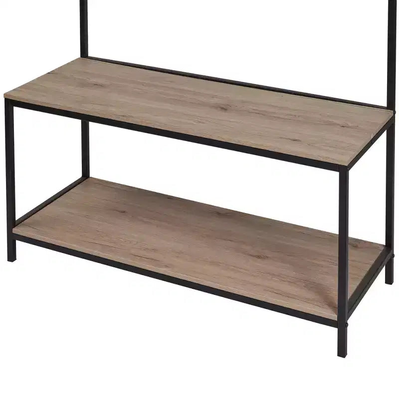 eHemco Portemanteau d'entrée en métal et bois pour salon et couloir, avec banc de rangement et 7 crochets