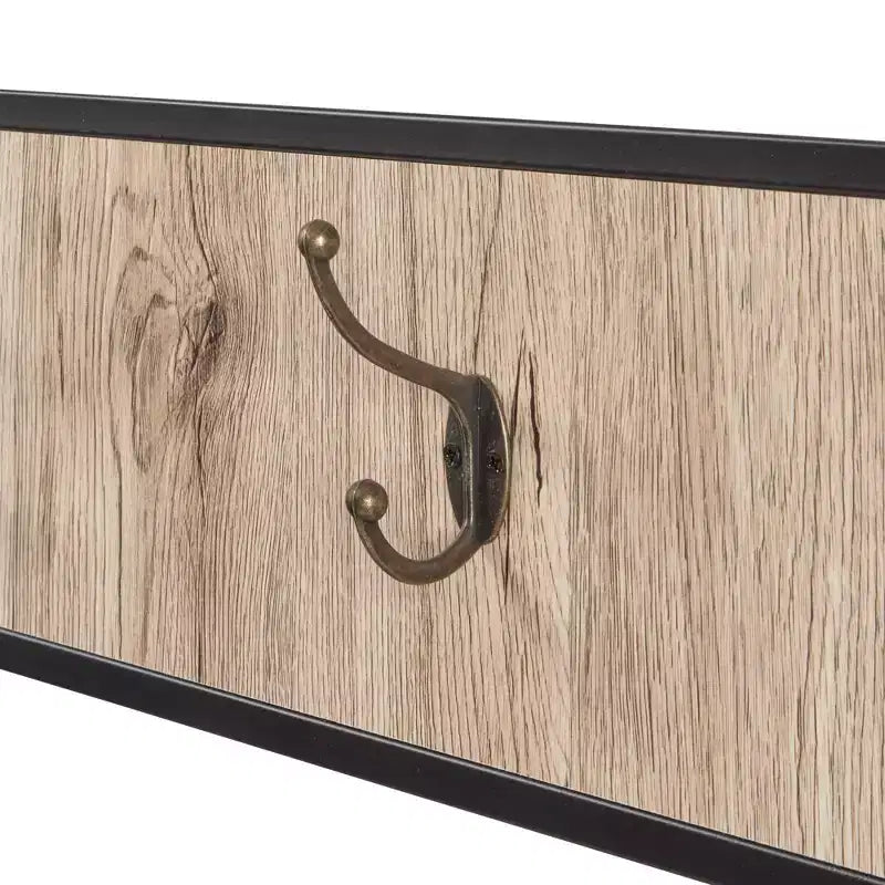 eHemco Portemanteau d'entrée en métal et bois pour salon et couloir, avec banc de rangement et 7 crochets