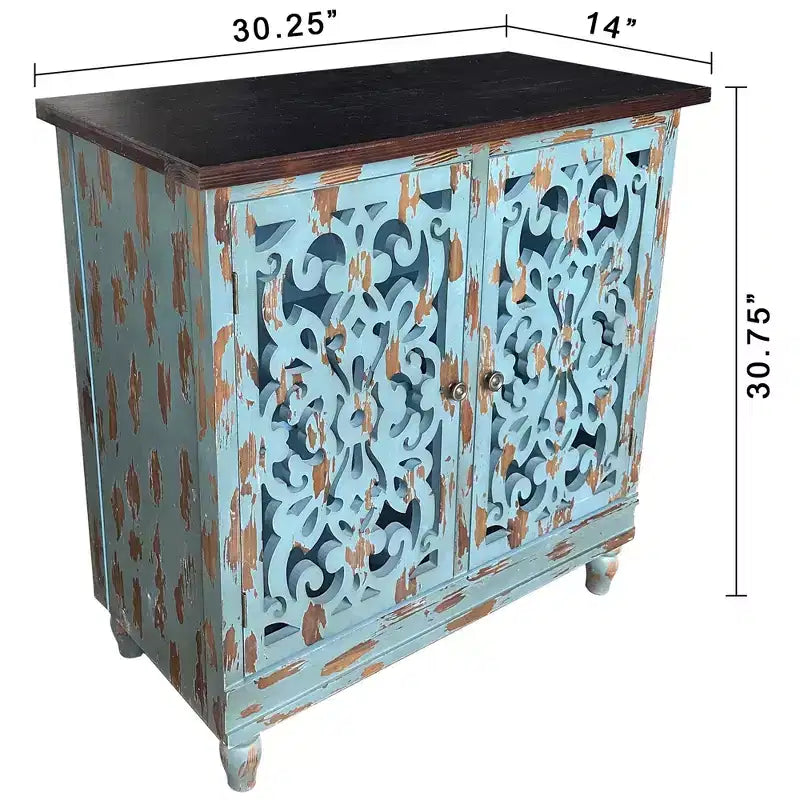 eHemco Meuble d'appoint rustique vieilli à 2 portes avec double étagère de rangement pour salon et entrée, sarcelle