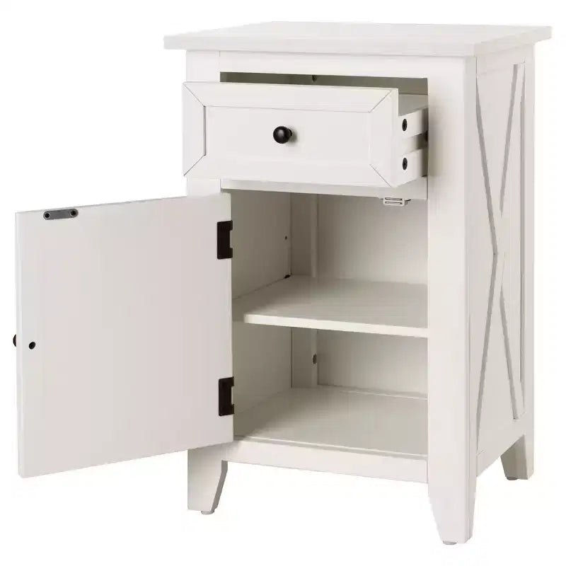 eHemco X-Side Table de chevet/d'appoint en bois avec 1 tiroir et 1 meuble de rangement à 1 porte