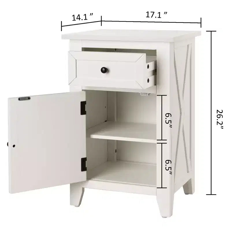 eHemco X-Side Table de chevet/d'appoint en bois avec 1 tiroir et 1 meuble de rangement à 1 porte