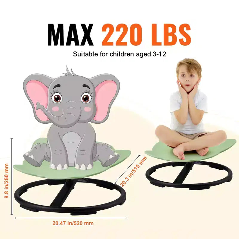 Chaise pivotante VEVOR Elephant pour enfants, capacité de 100 kg, chaise tournante à 360°, chaise jouet sensorielle pour enfants autistes avec base en métal antidérapante, vert