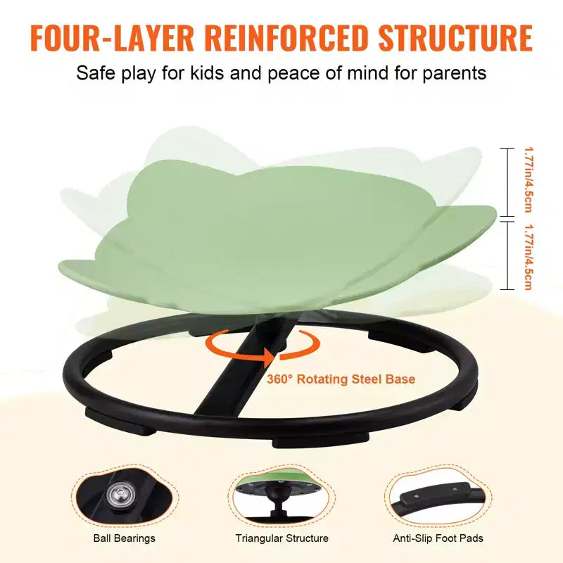 Chaise pivotante VEVOR Elephant pour enfants, capacité de 100 kg, chaise tournante à 360°, chaise jouet sensorielle pour enfants autistes avec base en métal antidérapante, vert