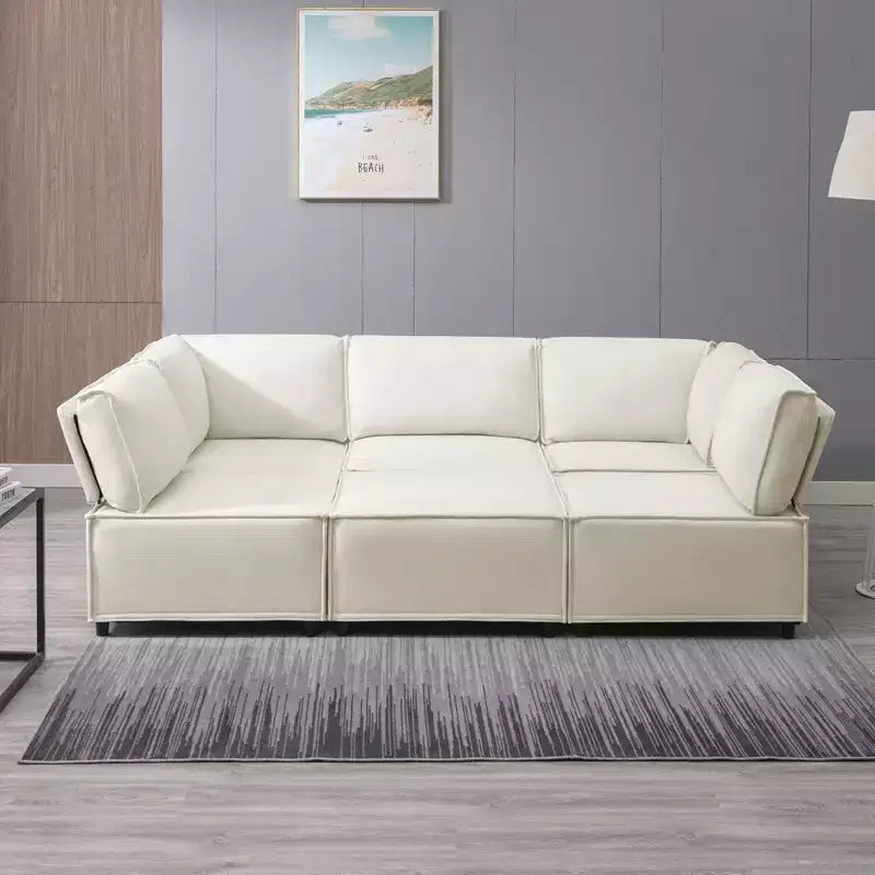 Canapé d'angle modulable en U/L Mjkone avec pouf, canapé-lit réversible moderne et surdimensionné convertible
