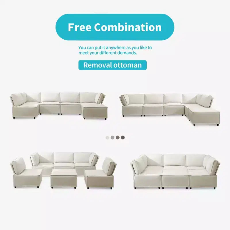Canapé d'angle modulable en U/L Mjkone avec pouf, canapé-lit réversible moderne et surdimensionné convertible