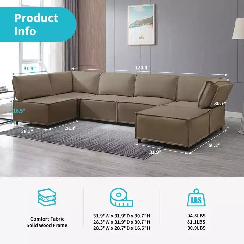 Canapé d'angle modulable en U/L Mjkone avec pouf, canapé-lit réversible moderne et surdimensionné convertible