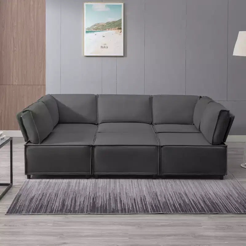Canapé d'angle modulable en U/L Mjkone avec pouf, canapé-lit réversible moderne et surdimensionné convertible