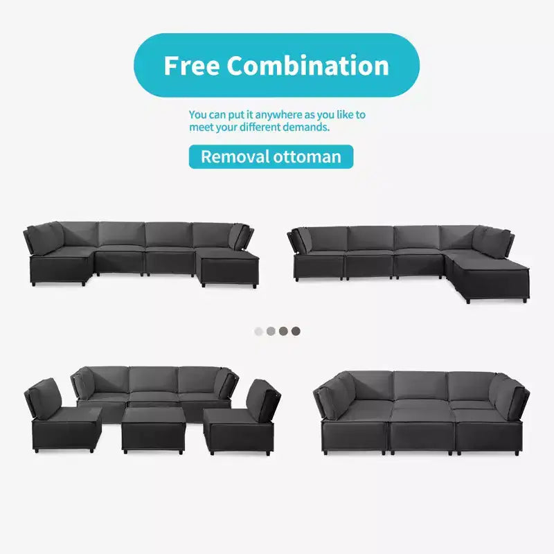 Canapé d'angle modulable en U/L Mjkone avec pouf, canapé-lit réversible moderne et surdimensionné convertible