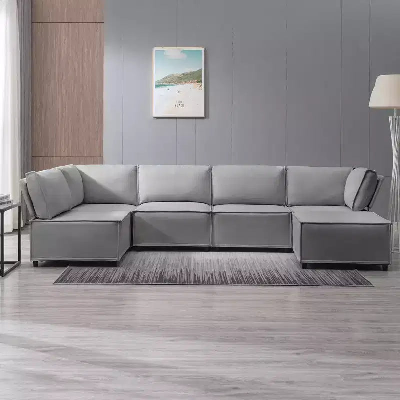 Canapé d'angle modulable en U/L Mjkone avec pouf, canapé-lit réversible moderne et surdimensionné convertible