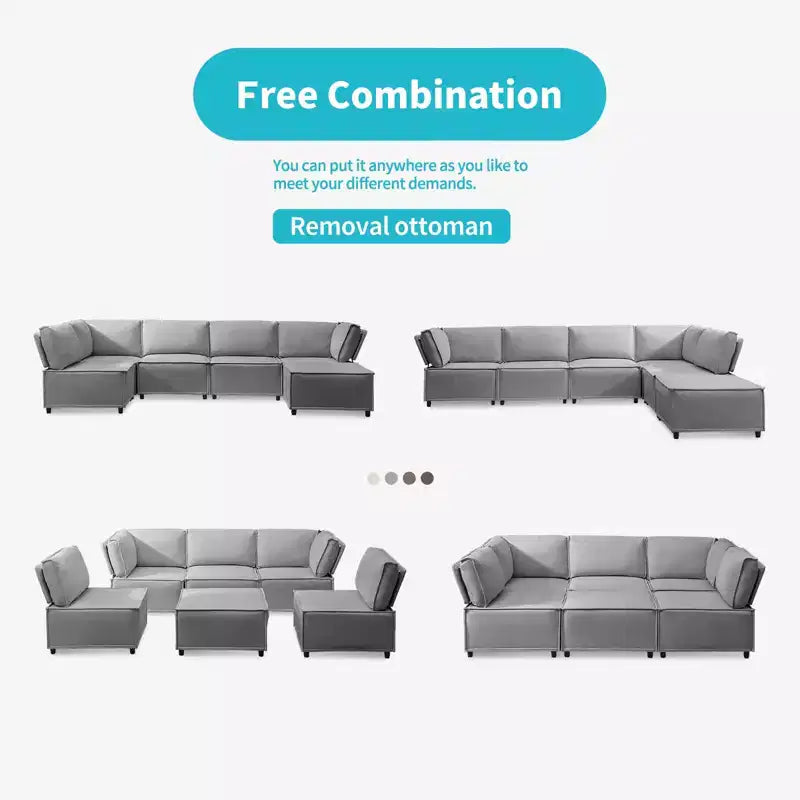 Canapé d'angle modulable en U/L Mjkone avec pouf, canapé-lit réversible moderne et surdimensionné convertible