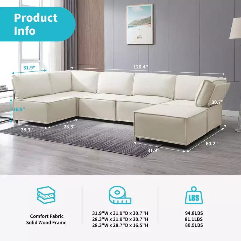 Canapé d'angle modulable en U/L Mjkone avec pouf, canapé-lit réversible moderne et surdimensionné convertible