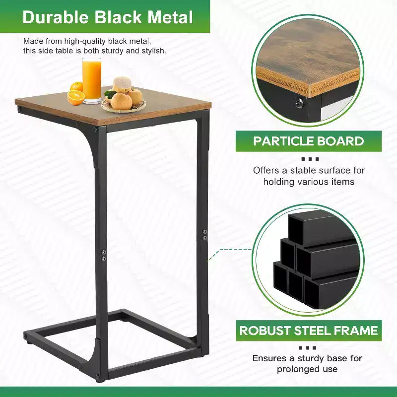 Table d'appoint en forme de C FDW, table d'appoint de 61 cm avec cadre en métal pour le salon