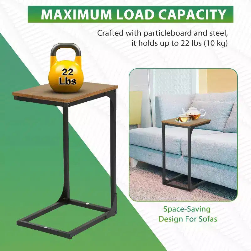 Table d'appoint en forme de C FDW, table d'appoint de 61 cm avec cadre en métal pour le salon
