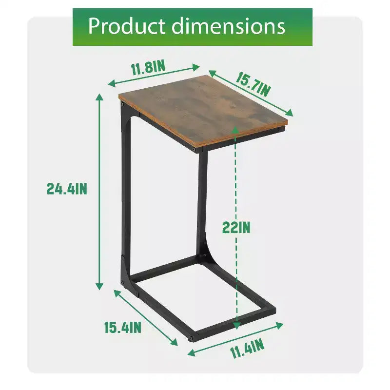 Table d'appoint en forme de C FDW, table d'appoint de 61 cm avec cadre en métal pour le salon