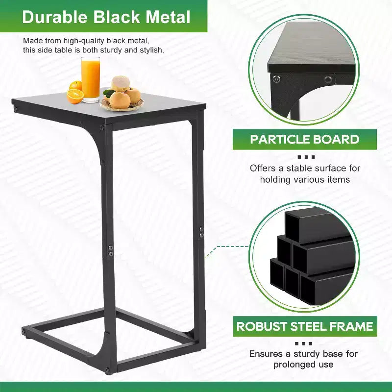 Table d'appoint en forme de C FDW, table d'appoint de 61 cm avec cadre en métal pour le salon