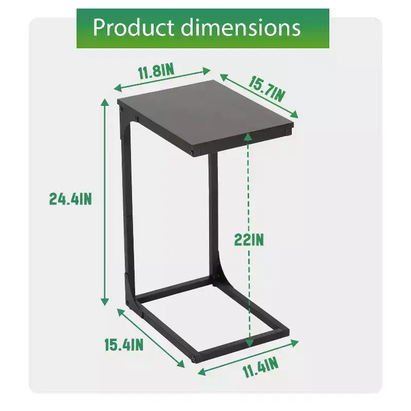 Table d'appoint en forme de C FDW, table d'appoint de 61 cm avec cadre en métal pour le salon